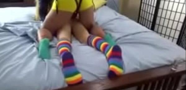  Sissy fucked with rainbow strapon